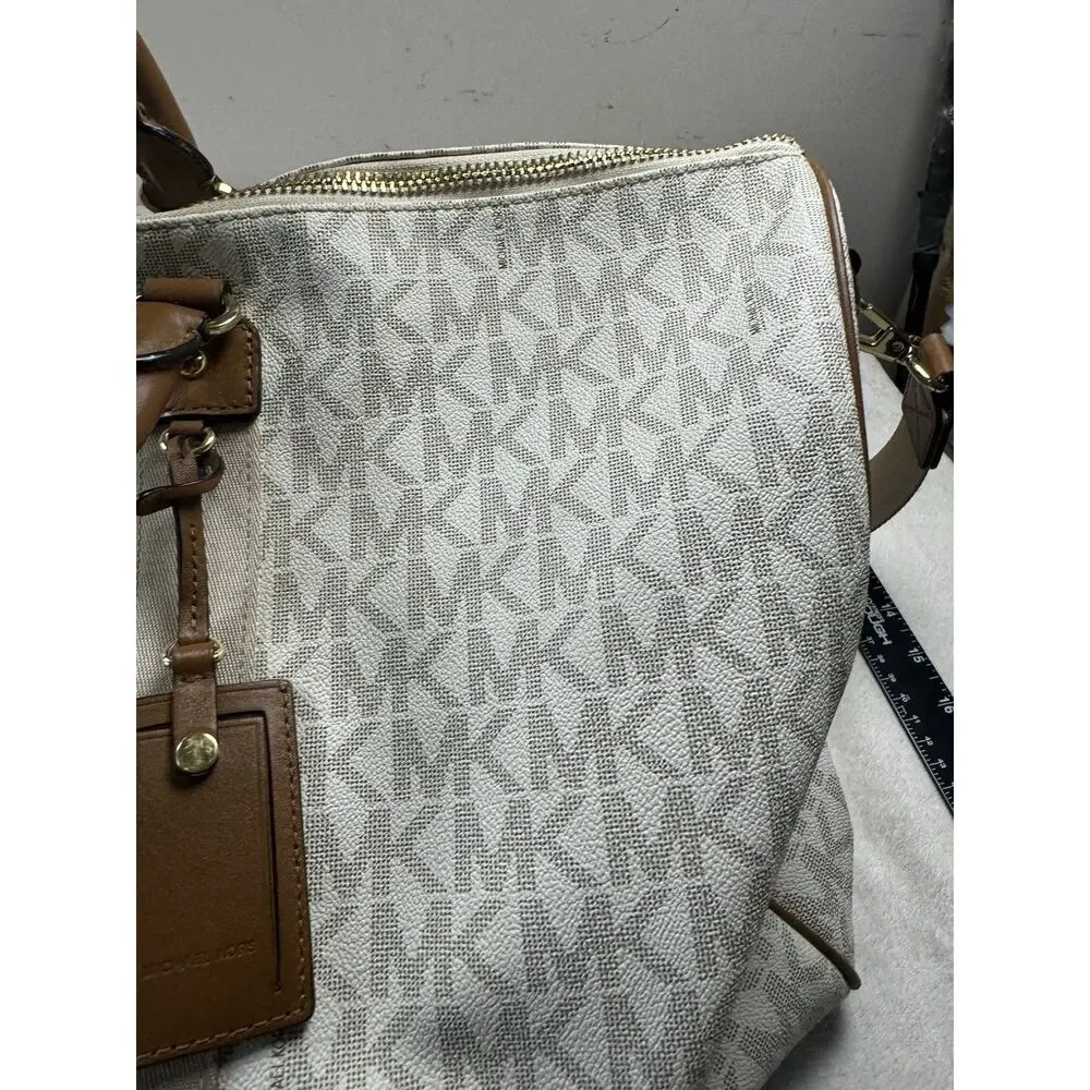 Michael Kors Large Signature MK Weekender Duffel Travel Bag Vanilla Brown
